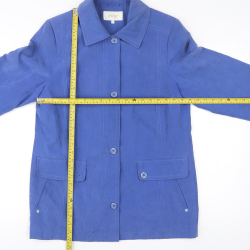 EWM Womens Blue Mid-Length Coat Size 10 Buttoned Pockets Casual