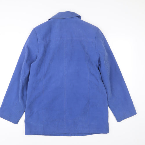EWM Womens Blue Mid-Length Coat Size 10 Buttoned Pockets Casual