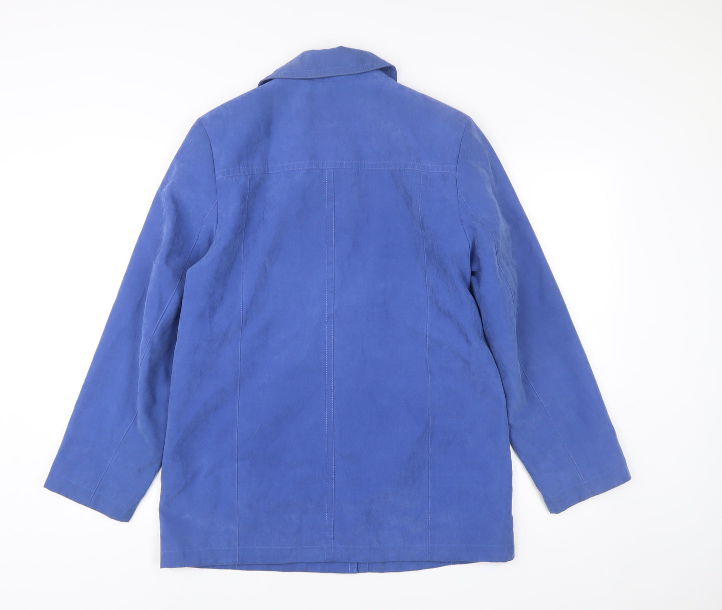 EWM Womens Blue Mid-Length Coat Size 10 Buttoned Pockets Casual