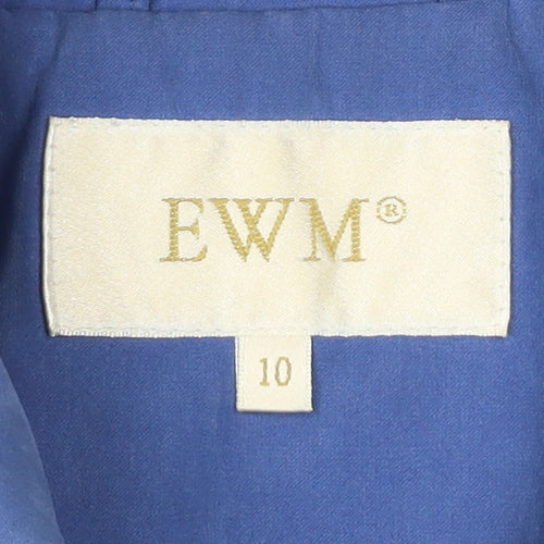 EWM Womens Blue Mid-Length Coat Size 10 Buttoned Pockets Casual