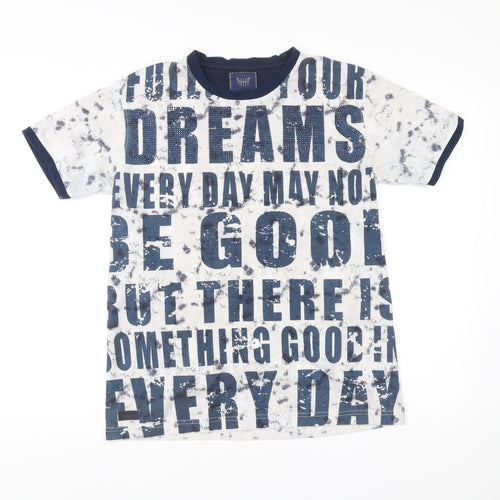 Hunah Men’s Blue Graphic Print Crew Neck Short Sleeve T-Shirt Size L