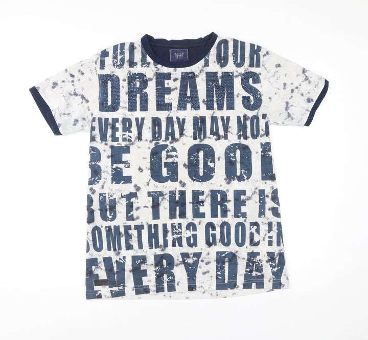 Hunah Men’s Blue Graphic Print Crew Neck Short Sleeve T-Shirt Size L