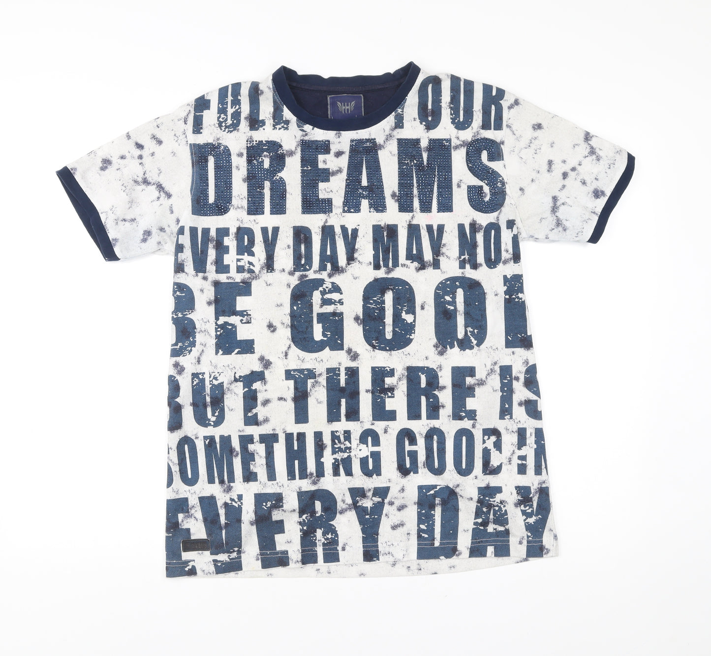 Hunah Men’s Blue Graphic Print Crew Neck Short Sleeve T-Shirt Size L
