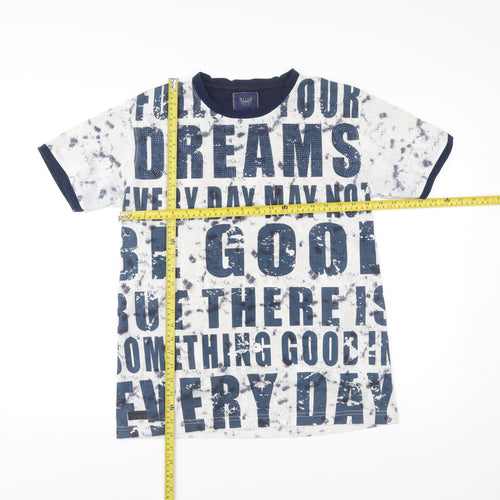 Hunah Men’s Blue Graphic Print Crew Neck Short Sleeve T-Shirt Size L