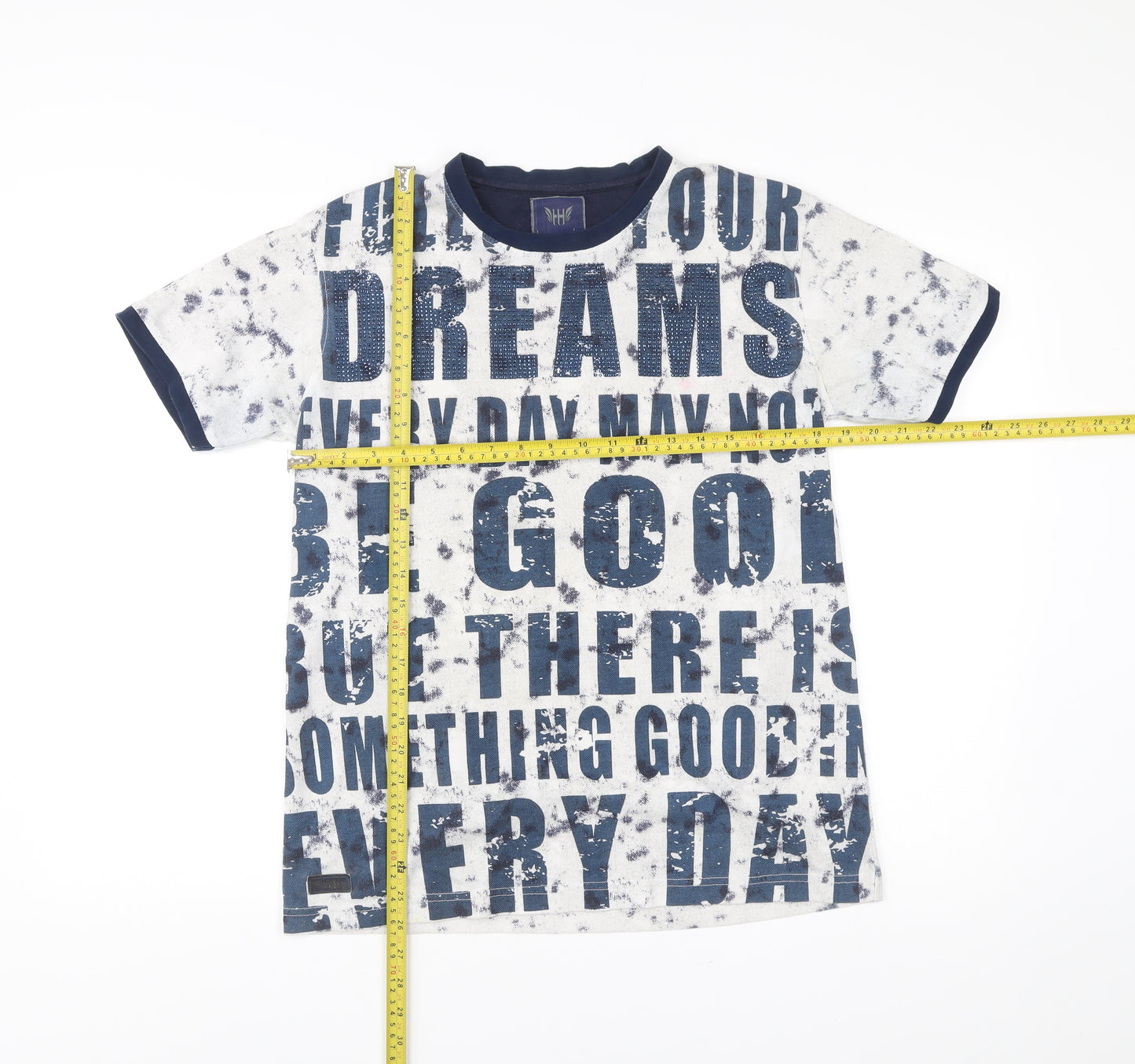 Hunah Men’s Blue Graphic Print Crew Neck Short Sleeve T-Shirt Size L