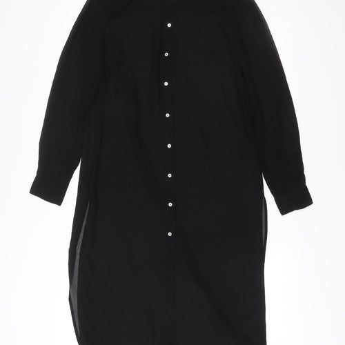 H&M Women Black Size 6 Shirt Dress Collared Long Sleeve Midi