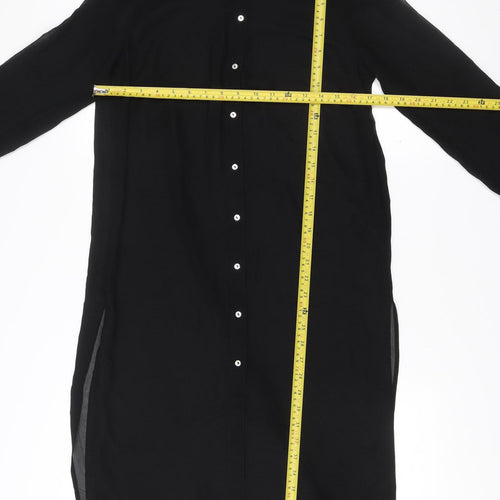 H&M Women Black Size 6 Shirt Dress Collared Long Sleeve Midi