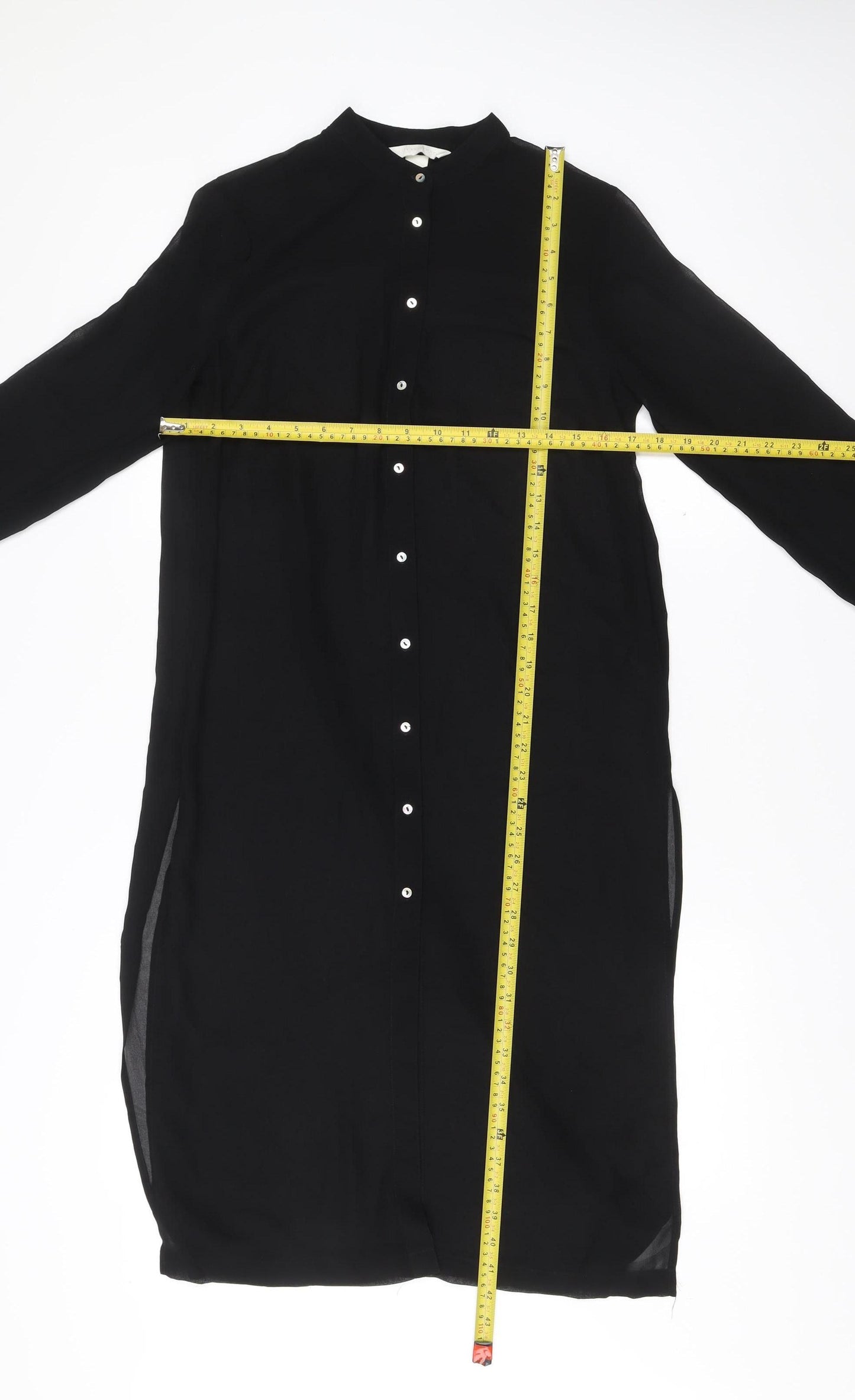 H&M Women Black Size 6 Shirt Dress Collared Long Sleeve Midi