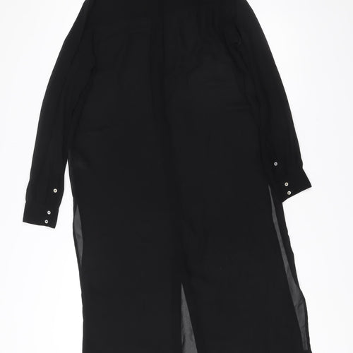 H&M Women Black Size 6 Shirt Dress Collared Long Sleeve Midi
