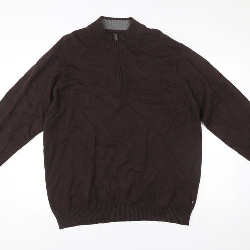 Morley Mens Brown 2XL Cotton 1/2 Zip Mock Neck Jumper