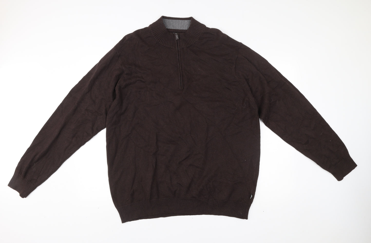 Morley Mens Brown 2XL Cotton 1/2 Zip Mock Neck Jumper