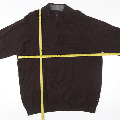 Morley Mens Brown 2XL Cotton 1/2 Zip Mock Neck Jumper