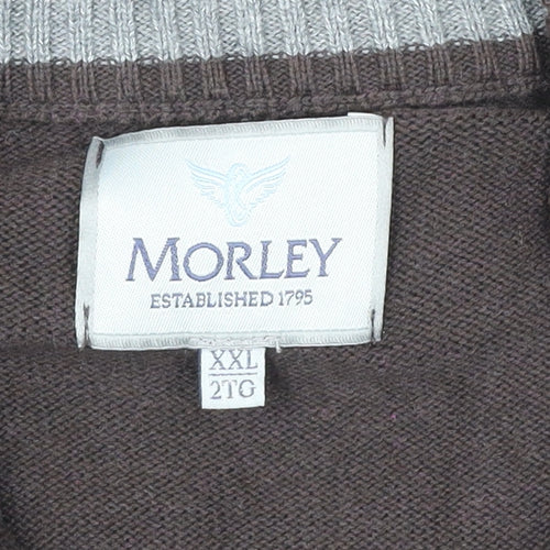 Morley Mens Brown 2XL Cotton 1/2 Zip Mock Neck Jumper