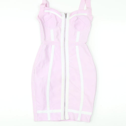 Missguided Women’s Pink Bodycon Dress UK 6 Knee Length Sleeveless Party