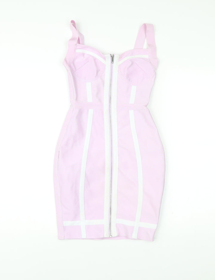 Missguided Women’s Pink Bodycon Dress UK 6 Knee Length Sleeveless Party