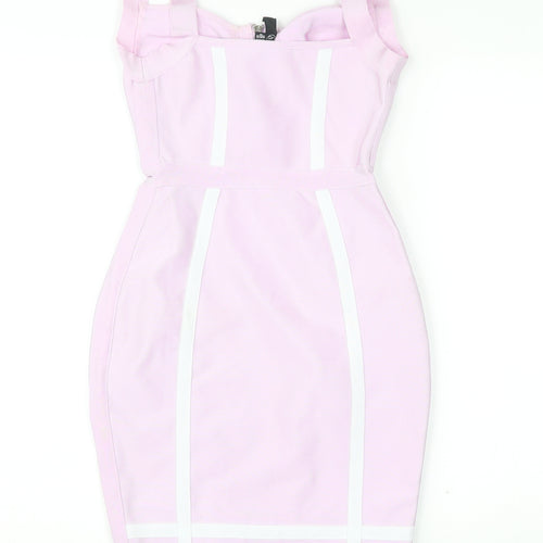Missguided Women’s Pink Bodycon Dress UK 6 Knee Length Sleeveless Party