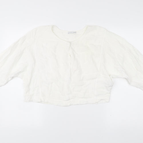Zara Women’s White Cotton Cropped Blouse Size 10 Long Sleeve