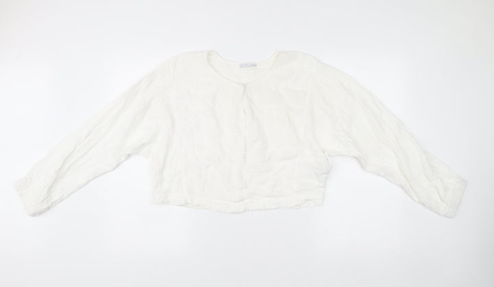 Zara Women’s White Cotton Cropped Blouse Size 10 Long Sleeve