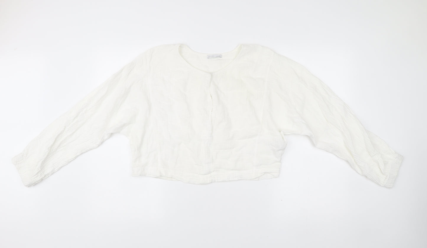 Zara Women’s White Cotton Cropped Blouse Size 10 Long Sleeve
