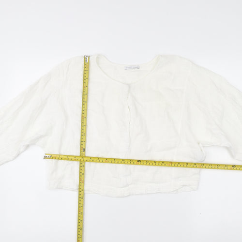 Zara Women’s White Cotton Cropped Blouse Size 10 Long Sleeve