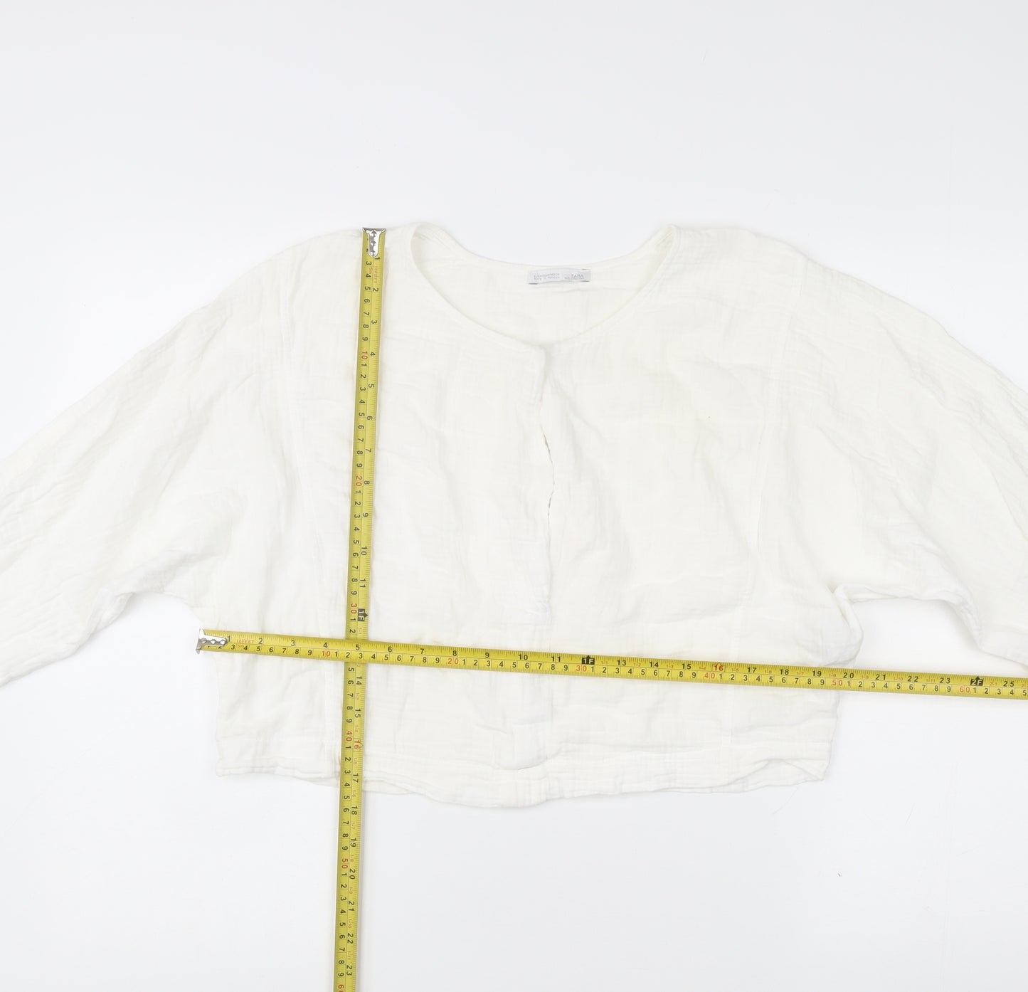 Zara Women’s White Cotton Cropped Blouse Size 10 Long Sleeve