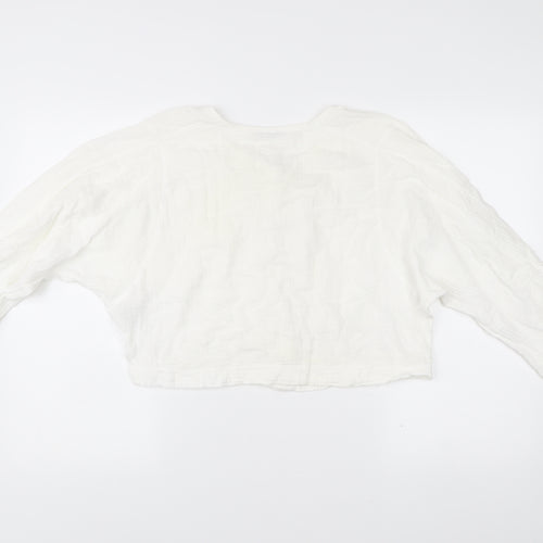 Zara Women’s White Cotton Cropped Blouse Size 10 Long Sleeve