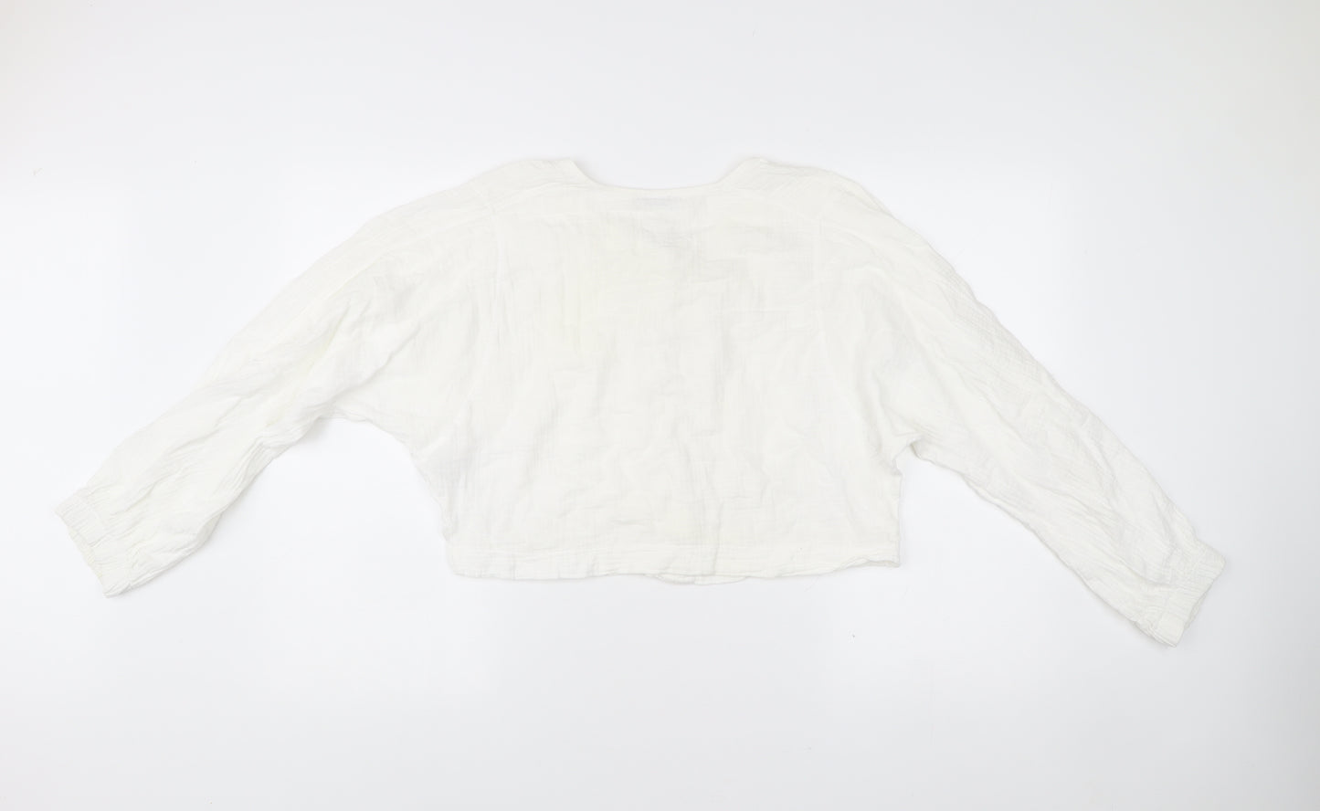 Zara Women’s White Cotton Cropped Blouse Size 10 Long Sleeve