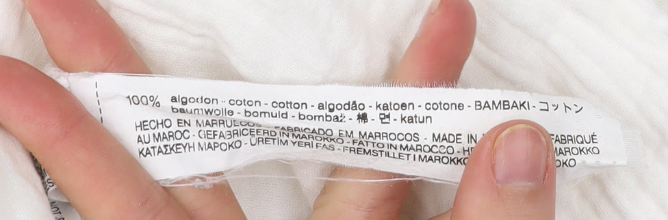 Zara Women’s White Cotton Cropped Blouse Size 10 Long Sleeve