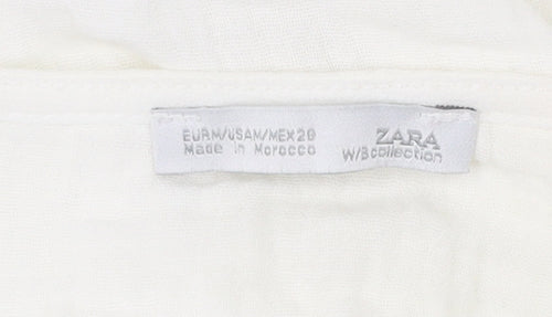 Zara Women’s White Cotton Cropped Blouse Size 10 Long Sleeve