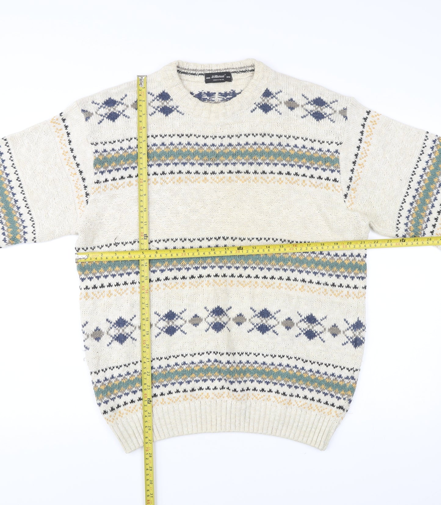 Marks and Spencer St Michael Men’s Beige Argyle Knit Jumper M