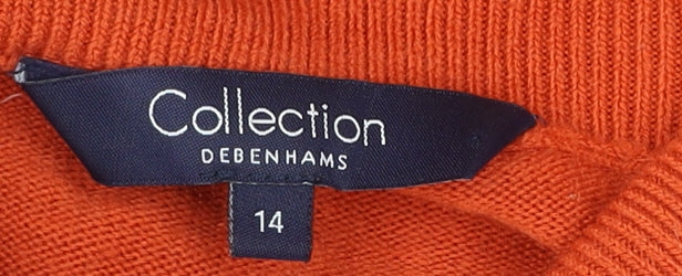 Debenhams Women’s Orange Acrylic Cowl Neck Jumper Size 14