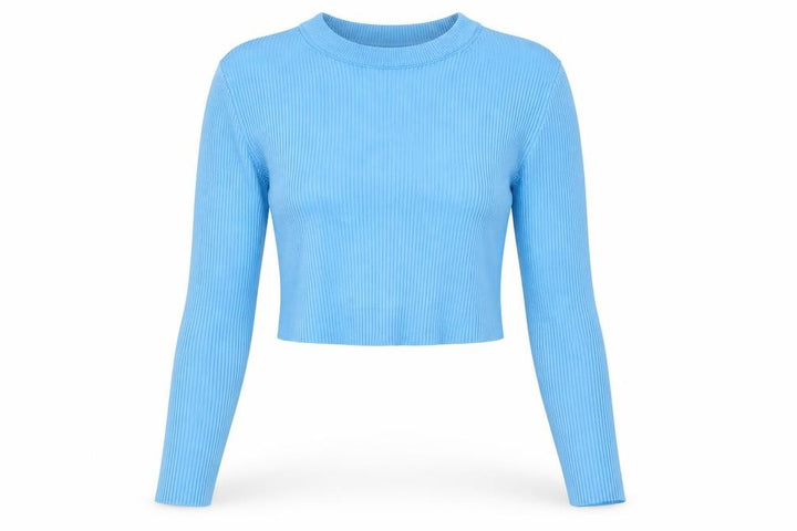 Pull&Bear Womens Blue Cropped Long Sleeve Slim Fit Top Size M