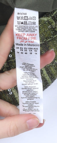 PrettyLittleThing Women Green Animal Print Sequin Strapless Bodycon Dress UK 14