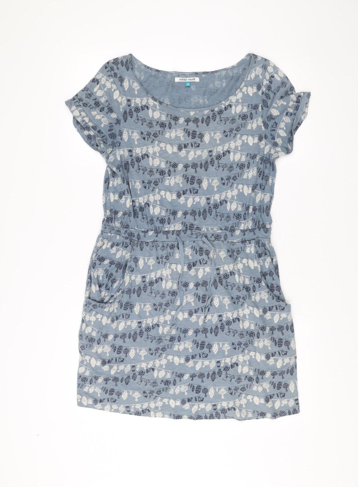 White Stuff Womens Blue Floral Cotton Shift Dress Size 12