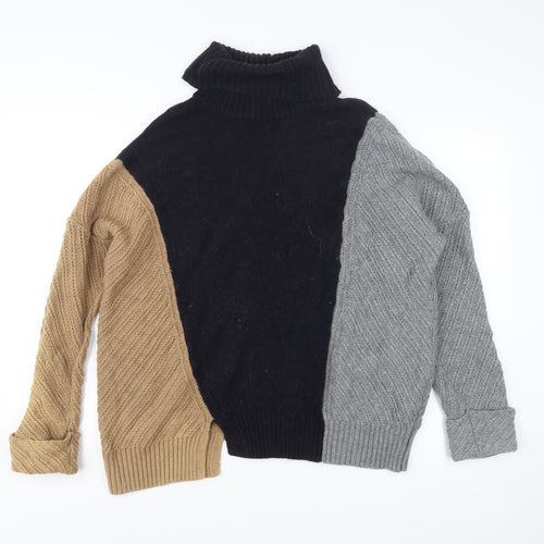 French Connection Womens L Colour Block Cable Knit Roll Neck Jumper