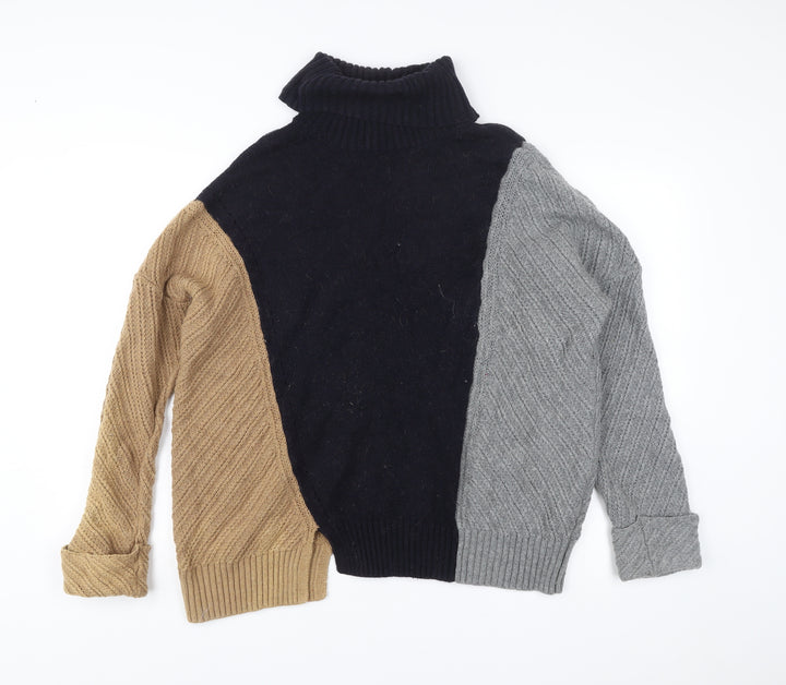 French Connection Womens L Colour Block Cable Knit Roll Neck Jumper