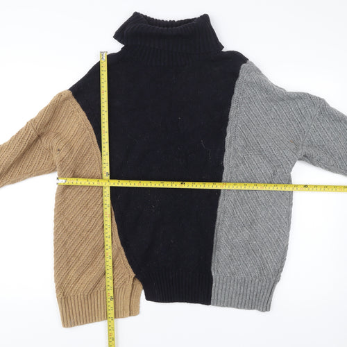 French Connection Womens L Colour Block Cable Knit Roll Neck Jumper