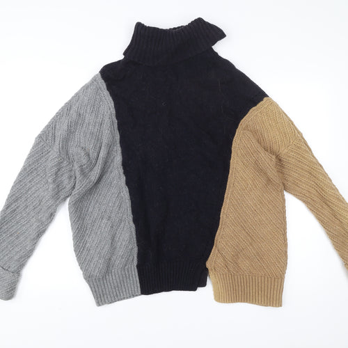 French Connection Womens L Colour Block Cable Knit Roll Neck Jumper