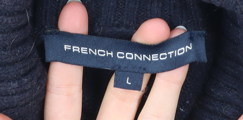 French Connection Womens L Colour Block Cable Knit Roll Neck Jumper