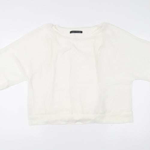 Zara Women White XS Cropped Blouse Kimono Sleeve
