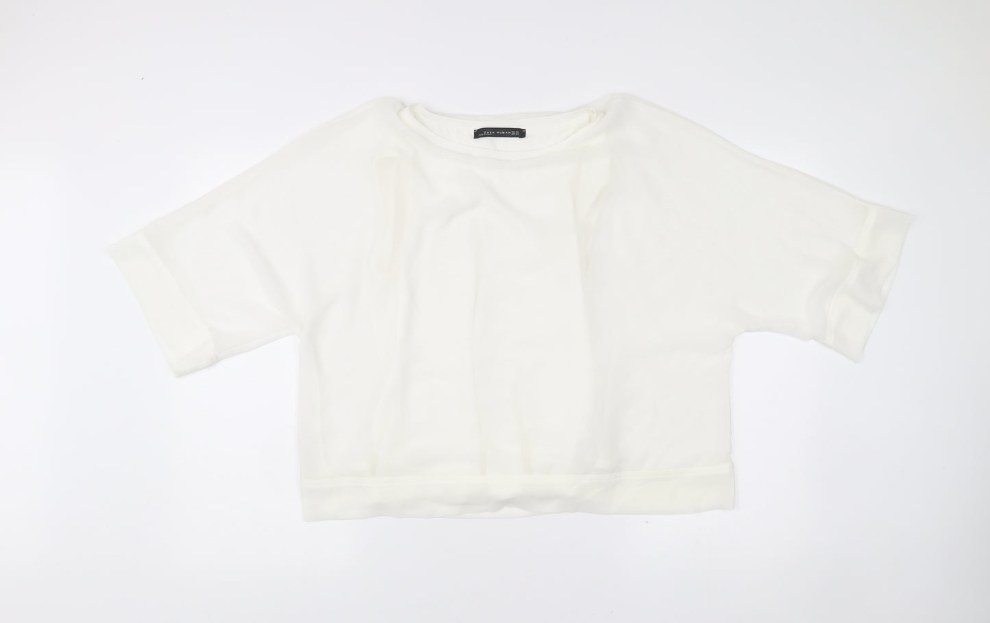 Zara Women White XS Cropped Blouse Kimono Sleeve