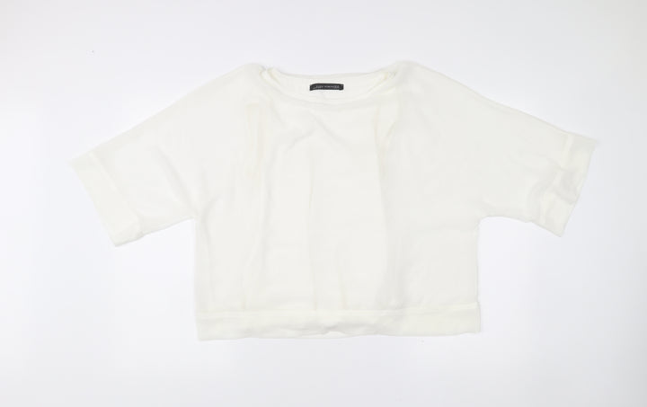 Zara Women White XS Cropped Blouse Kimono Sleeve