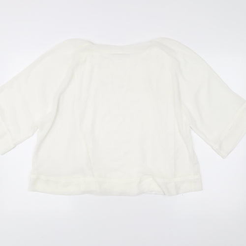 Zara Women White XS Cropped Blouse Kimono Sleeve