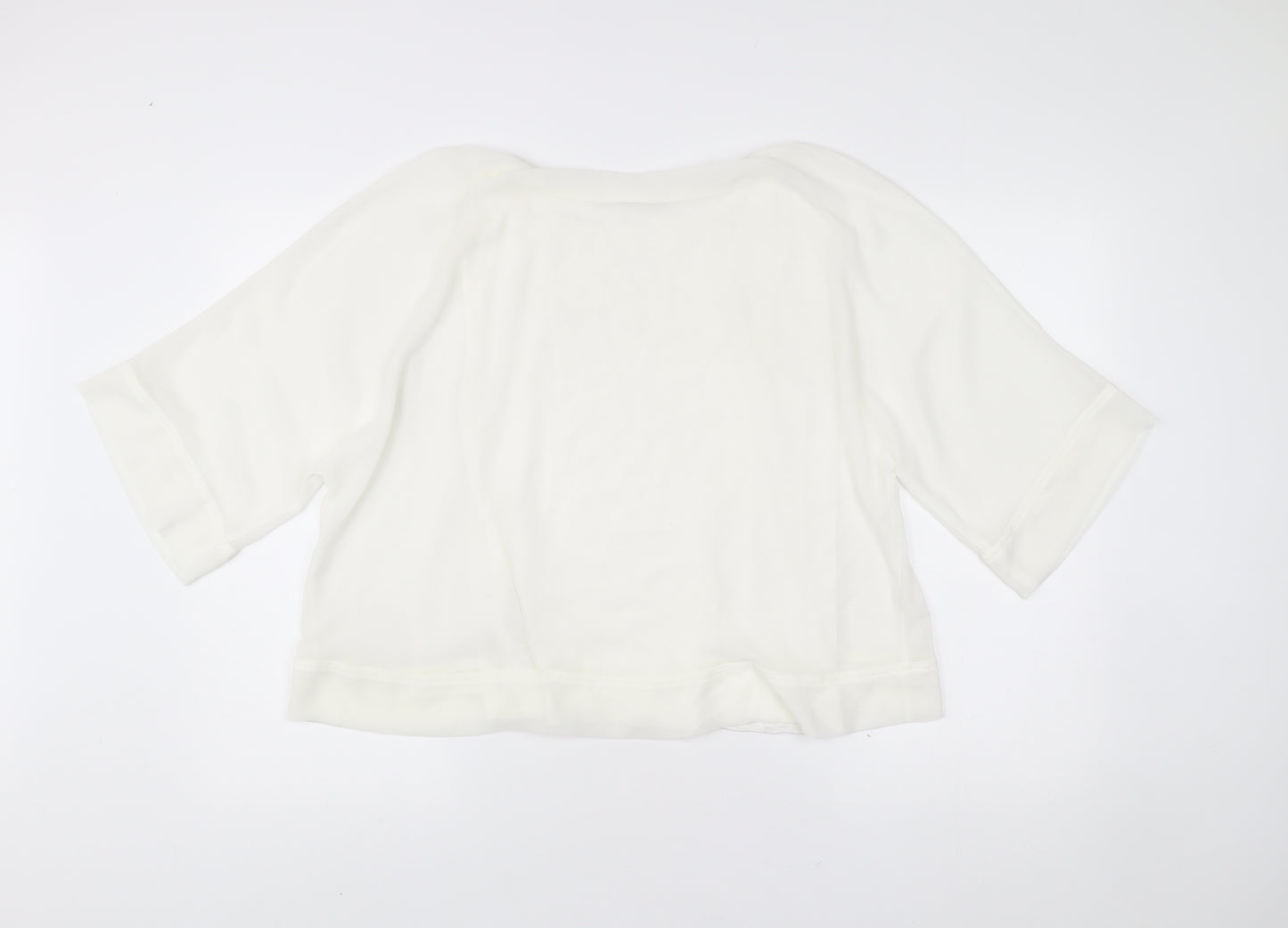 Zara Women White XS Cropped Blouse Kimono Sleeve