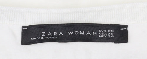 Zara Women White XS Cropped Blouse Kimono Sleeve