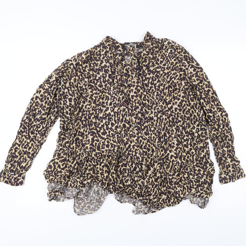Zara Woman Leopard Print Tunic Blouse Women Size 12 Long Sleeve Ruffle