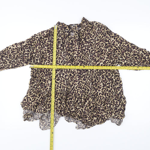 Zara Woman Leopard Print Tunic Blouse Women Size 12 Long Sleeve Ruffle