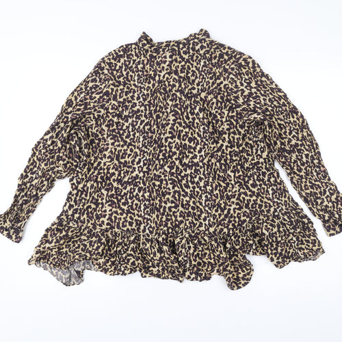 Zara Woman Leopard Print Tunic Blouse Women Size 12 Long Sleeve Ruffle