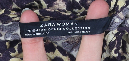 Zara Woman Leopard Print Tunic Blouse Women Size 12 Long Sleeve Ruffle