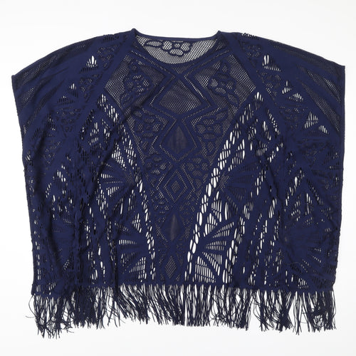 Marks and Spencer Women Blue M Kimono Crochet Fringe Blouse